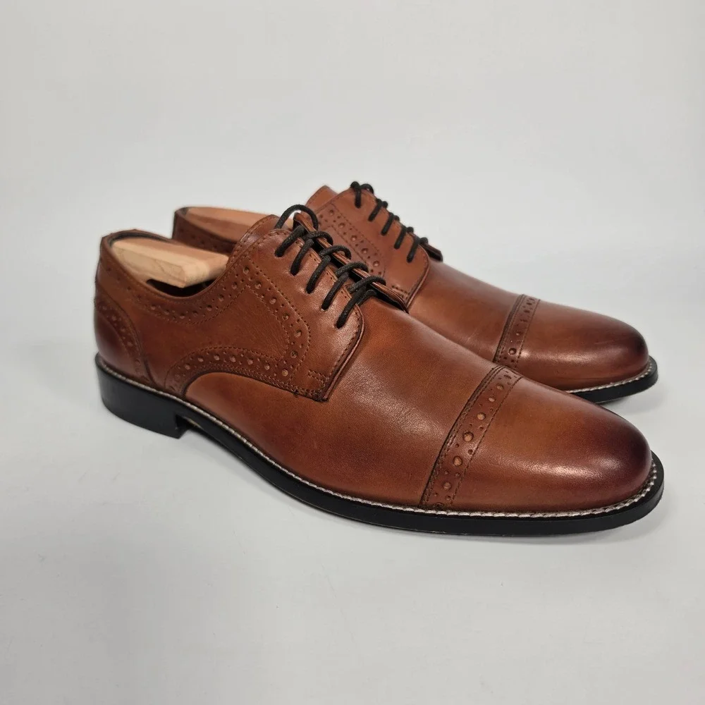 Nunn Bush Norcross Shoes Men's 10M Cognac Leather Cap Toe Oxford Dress Brogue